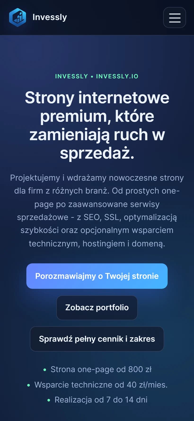 Invessly, widok na telefonie