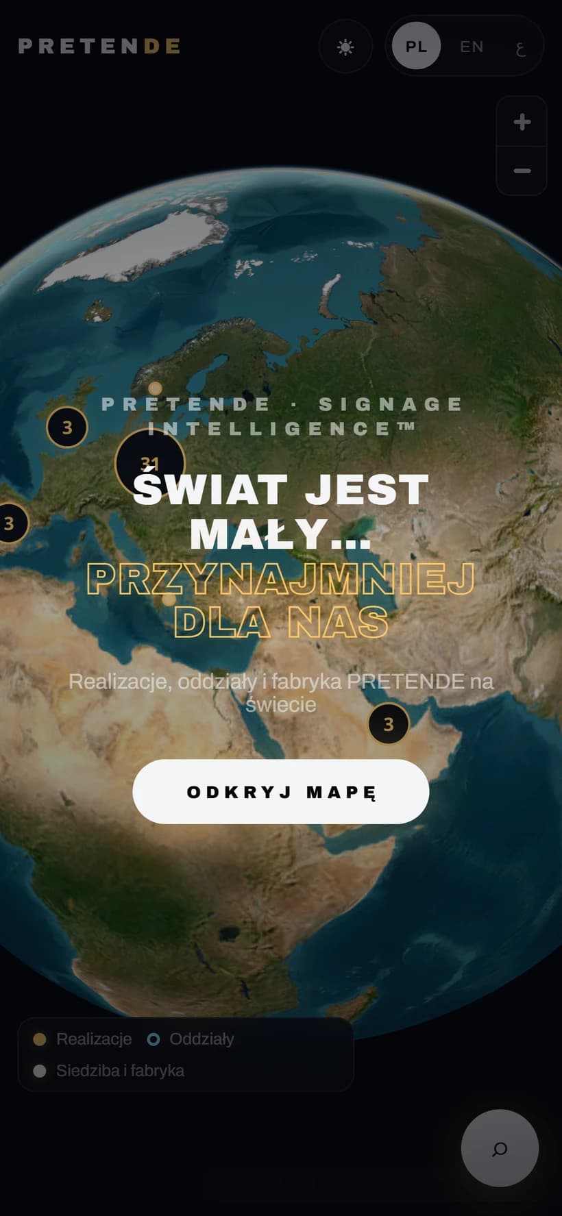 Mapa Pretende, widok na telefonie